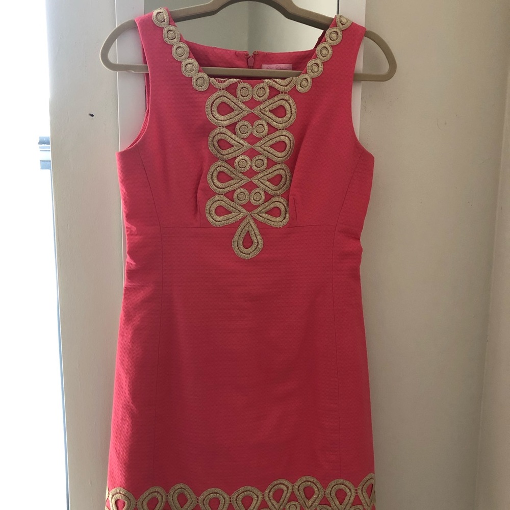 Lilly Pulitzer Pink Adelson Shift Gold Lace Dress